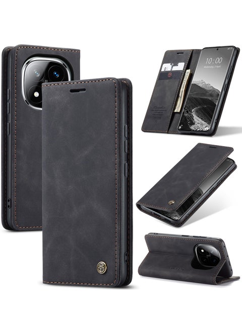Phone Case Luxury PU Leather Design 013 Flip Cover Card Slot Holder Cover For Redmi Note 14 Pro Plus /Redmi Note 14 Pro+ (Black )
