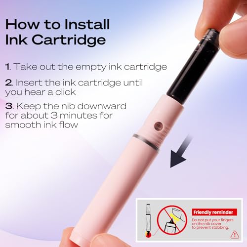 WRITECH Retractable Fountain Pen Set: Black Ink Fine Nib, 5 Refillable Ink Cartridges Included, No Leaking Smooth Writing for Calligraphy Journaling Gift (Pink) - Image 2