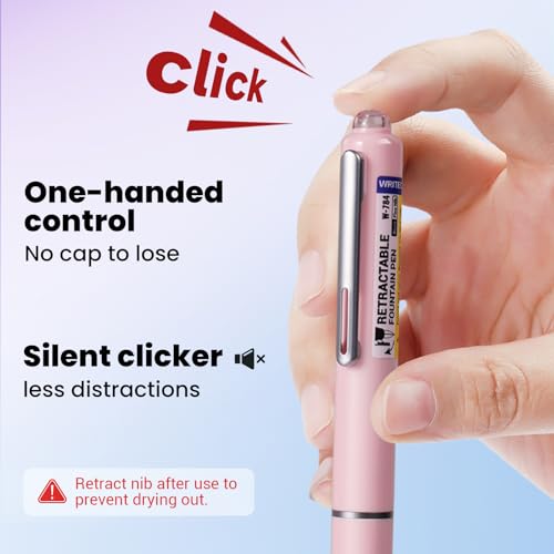 WRITECH Retractable Fountain Pen Set: Black Ink Fine Nib, 5 Refillable Ink Cartridges Included, No Leaking Smooth Writing for Calligraphy Journaling Gift (Pink) - Image 3