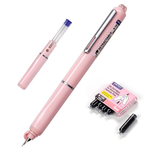 WRITECH Retractable Fountain Pen Set: Black Ink Fine Nib, 5 Refillable Ink Cartridges Included, No Leaking Smooth Writing for Calligraphy Journaling Gift (Pink) - Image 1