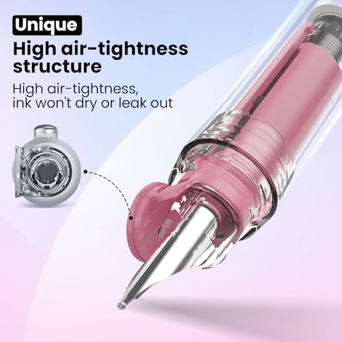 WRITECH Retractable Fountain Pen Set: Black Ink Fine Nib, 5 Refillable Ink Cartridges Included, No Leaking Smooth Writing for Calligraphy Journaling Gift (Pink) - Image 4