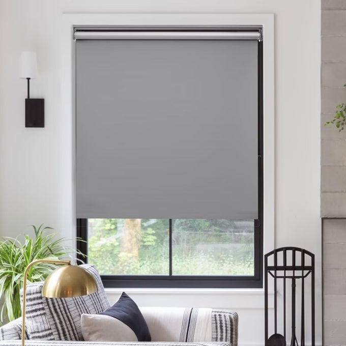 FreeStop Cordless Roller Shades for Windows Room Darkening Roller Shades Blinds Same Color Both Sides Fabric Pull Down Shade for Home Office Indoor Easy to Install Grey35 W X 72 H