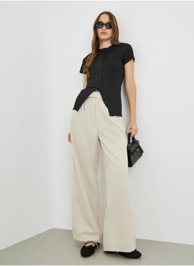 تايك تو Take Two Round Neck Short Sleeve Buttoned T-Shirt
