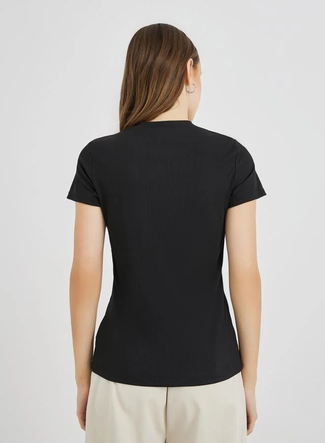 Take Two Take Two Round Neck Short Sleeve Buttoned T-Shirt