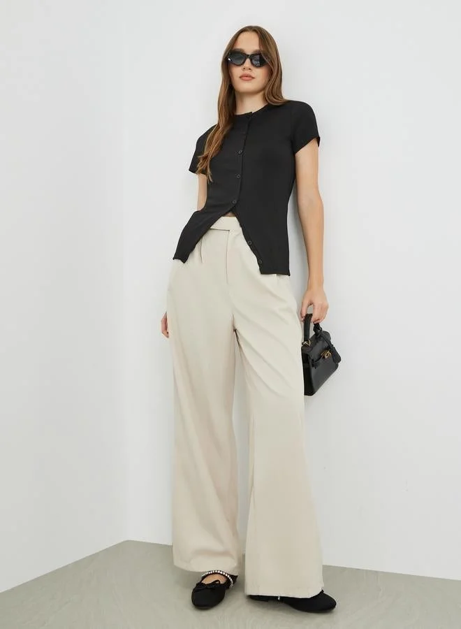 Take Two Take Two Round Neck Short Sleeve Buttoned T-Shirt