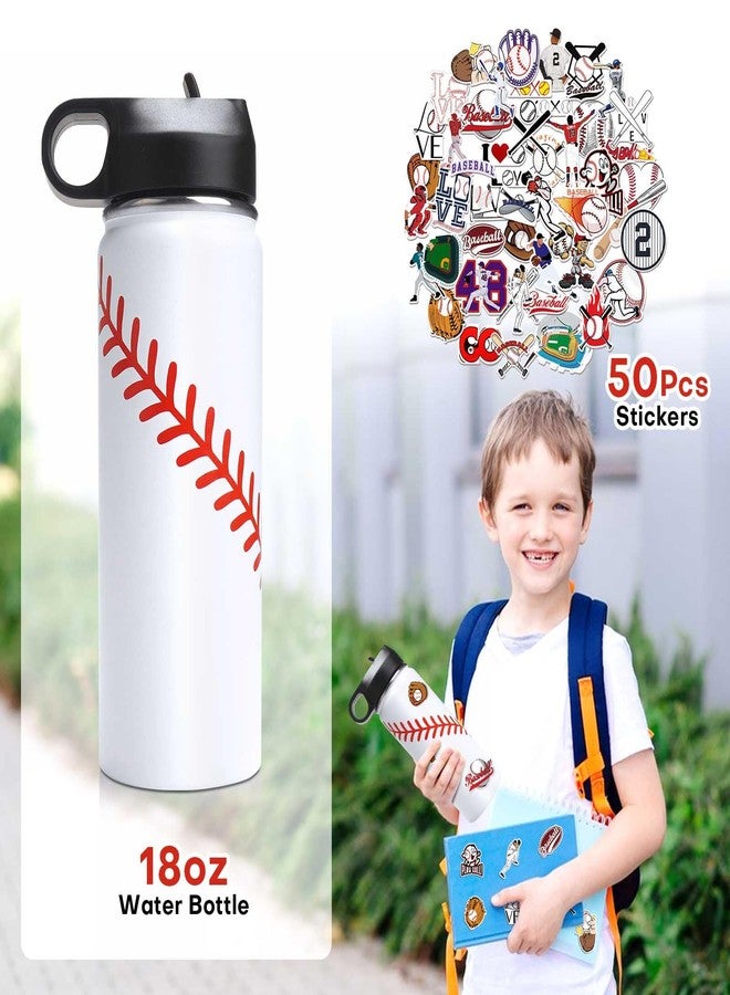 NJGCPRO Baseball Water Bottles for Boys, Stainless Steel Baseball Water Bottle Gifts Stuff for Boys & Kids with 50Pcs Stickers (18OZ) - Image 2