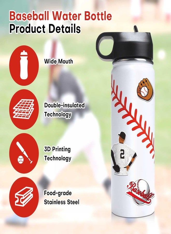 NJGCPRO Baseball Water Bottles for Boys, Stainless Steel Baseball Water Bottle Gifts Stuff for Boys & Kids with 50Pcs Stickers (18OZ) - Image 3