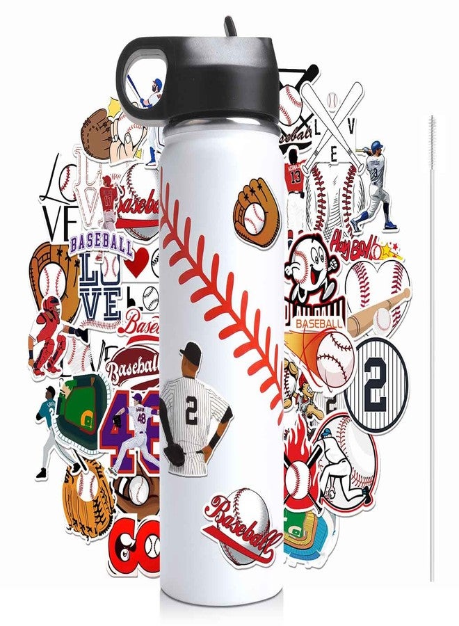 NJGCPRO Baseball Water Bottles for Boys, Stainless Steel Baseball Water Bottle Gifts Stuff for Boys & Kids with 50Pcs Stickers (18OZ) - Image 1