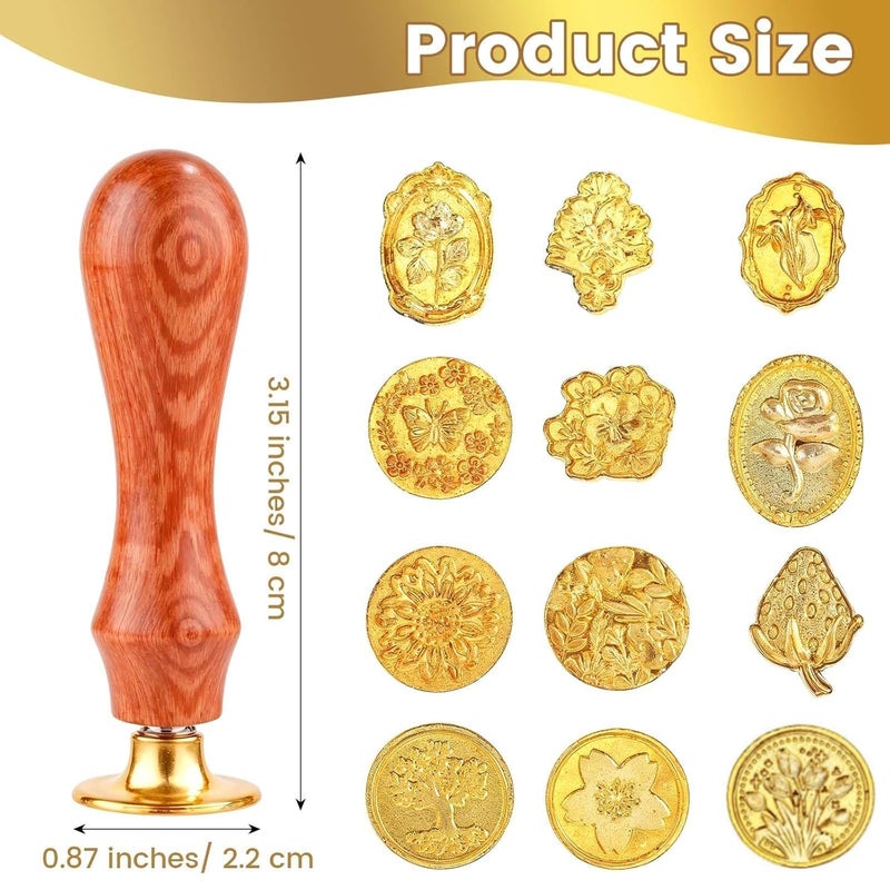 Indusoire طقم ختم الشمع 12 قطعة مع مقبض خشبي، ختم النقش لختم دعوات الزفاف، حزم الهدايا، الرسائل، الحرف بأسلوب عتيق - Image 2