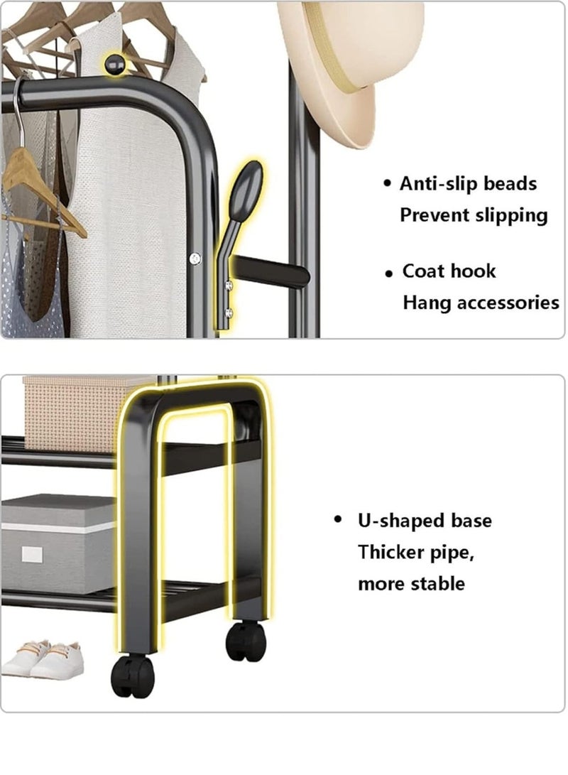 AGD Metal clothes organizer and rack, with wheels, and two shelves below for shoes and boxes, 110x57x150 cm - Image 4