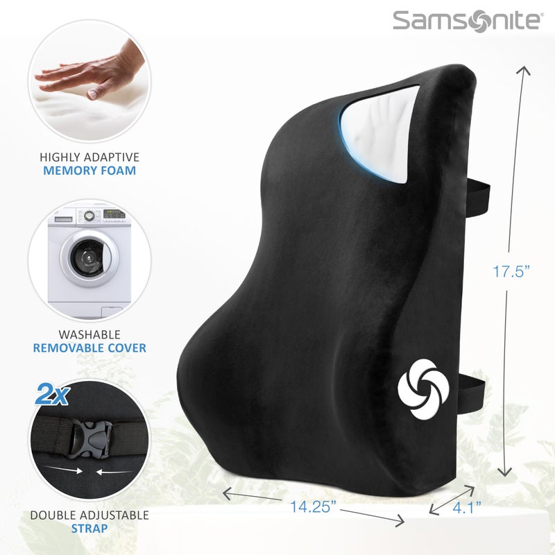 Samsonite سامسونيت، وسادة دعم أسفل الظهر [متوسطة-منخفضة]، [درجة عالية - رغوة الذاكرة]، عزز منطقة راحة ظهرك، وسادة دعم متعددة الاستخدامات مع غلاف ناعم من الفرو - Image 4