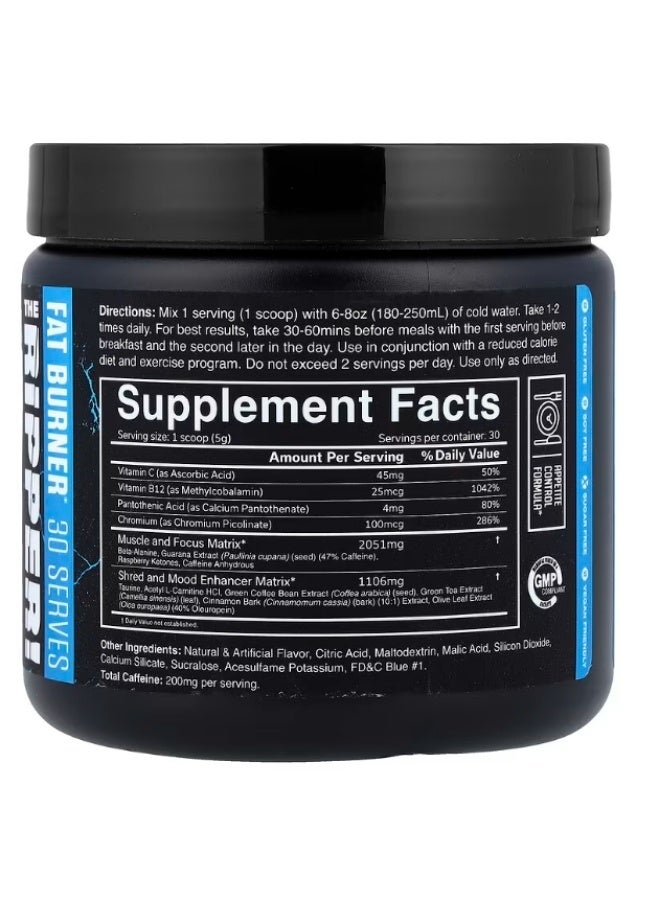 JNX Sports The Ripper! Fat Burner & Weight Loss Supplement - Blue Raspberry - 30 Servings - Fast Acting Thermogenic Energy Powder - Full Strength Appetite Control & Metabolism Support - Image 2