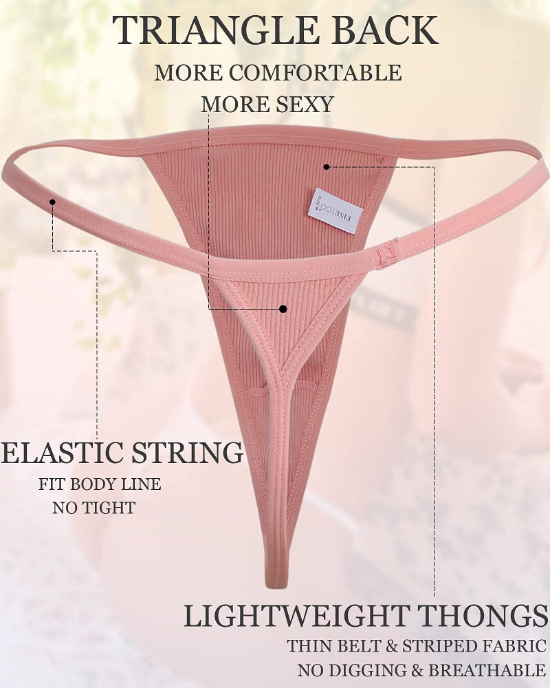 FINETOO 10 Pack G-String Thongs for Women Cotton Panties Stretch T-back Tangas Low Rise Hipster Underwear Sexy S-XL - Image 2