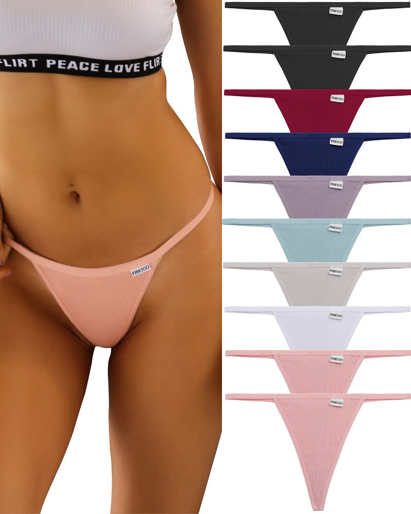 FINETOO 10 Pack G-String Thongs for Women Cotton Panties Stretch T-back Tangas Low Rise Hipster Underwear Sexy S-XL - Image 1