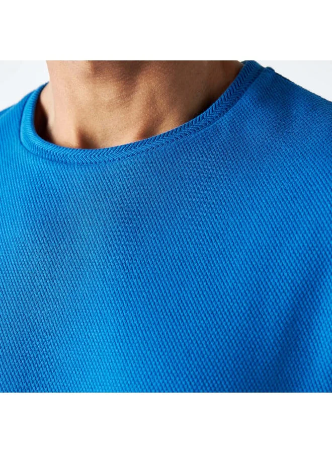 Iconic Iconic Textured T-shirt with Crew Neck and Short Sleeves