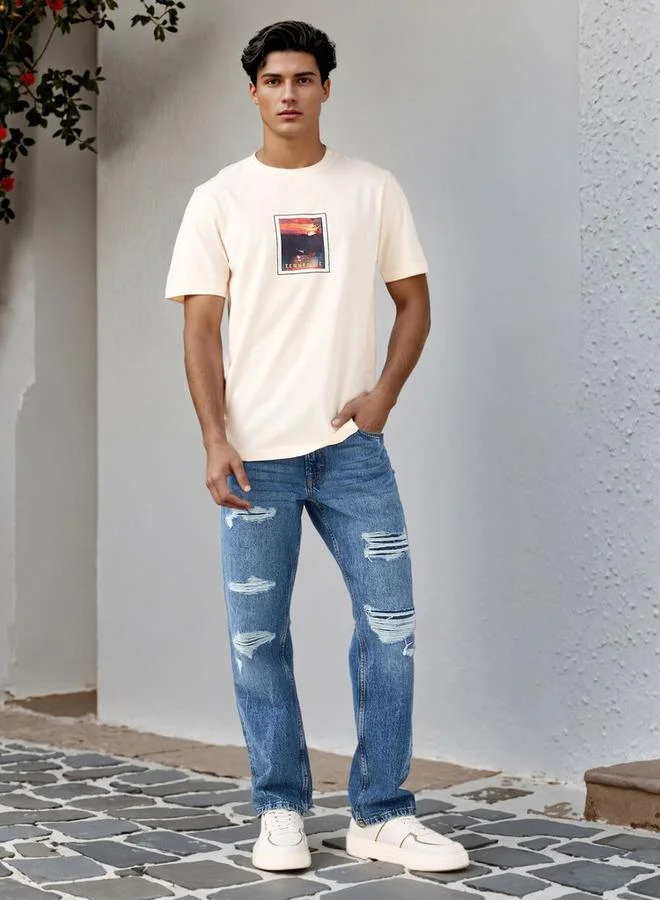 Splash FAV Peanuts Print T-shirt with Crew Neck