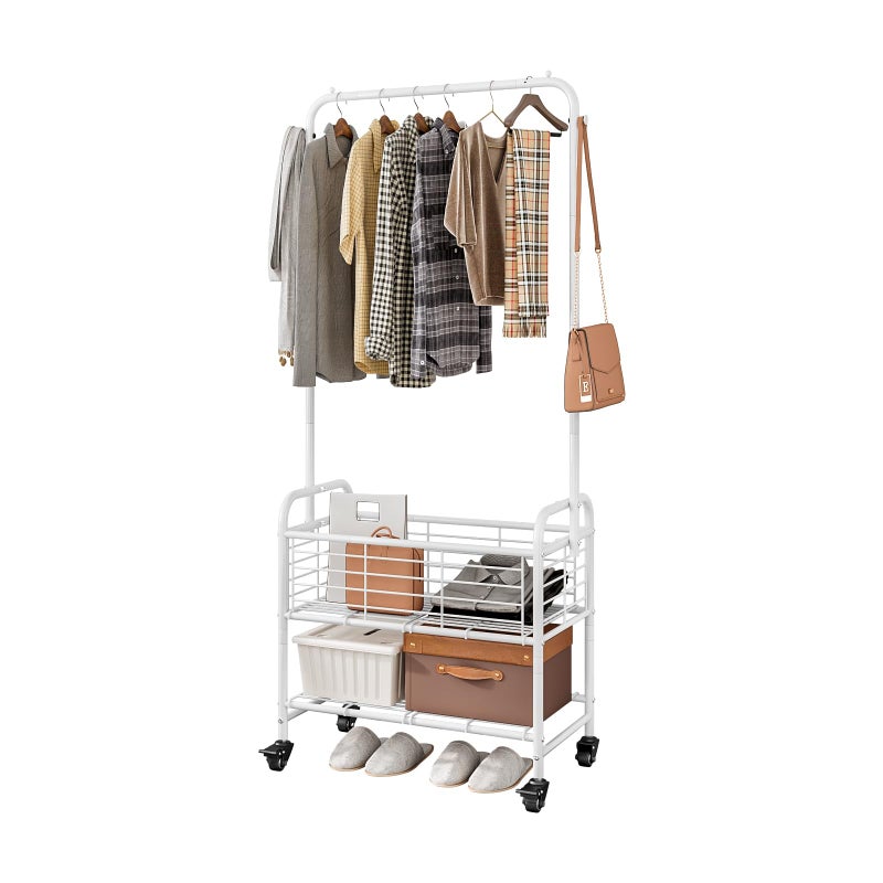 SUOERNUO Laundry Basket with Wheels Rolling Laundry Hamper Laundry Sorter Cart Shelf Hanging Rack,White - Image 1