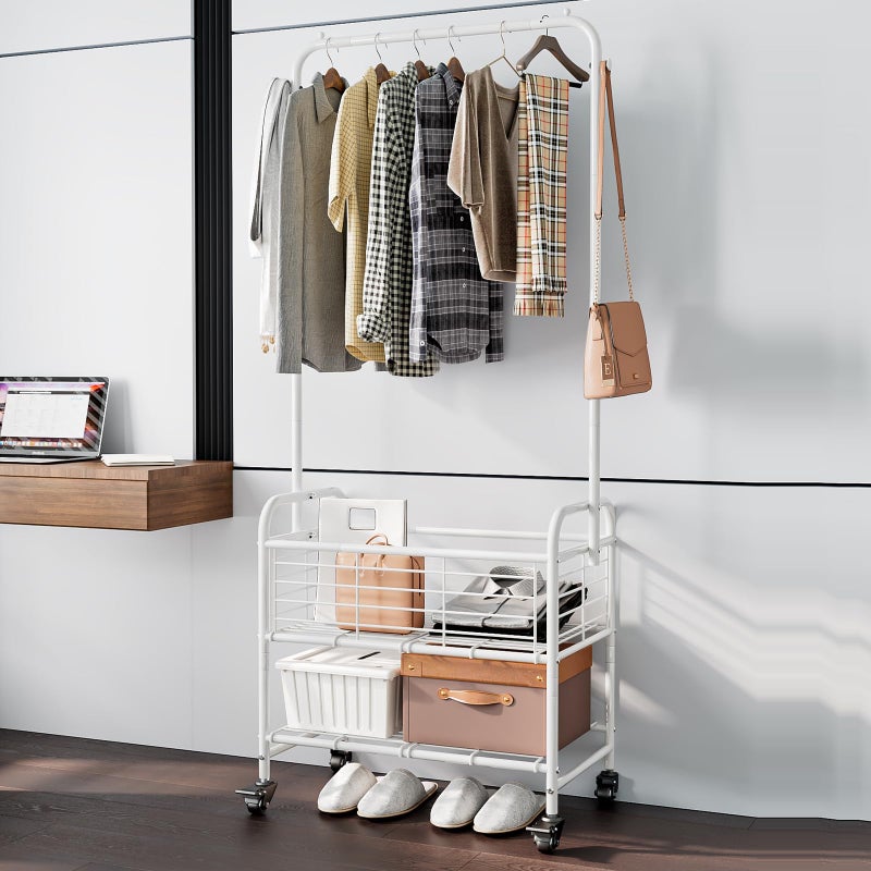 SUOERNUO Laundry Basket with Wheels Rolling Laundry Hamper Laundry Sorter Cart Shelf Hanging Rack,White - Image 4