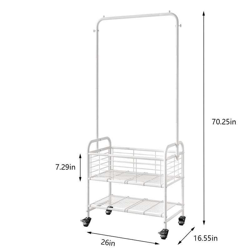 SUOERNUO Laundry Basket with Wheels Rolling Laundry Hamper Laundry Sorter Cart Shelf Hanging Rack,White - Image 5