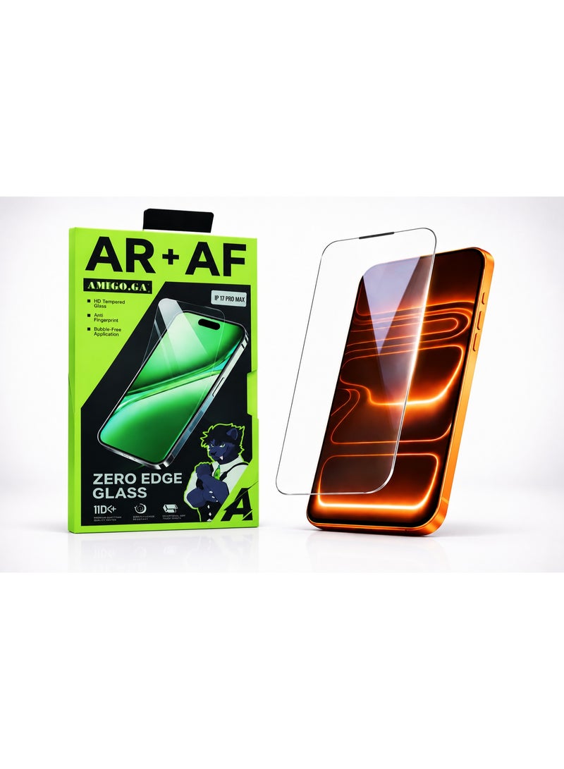 أميغو اسكرينه HD فاخره وأنيقه بدون حواف تماما من Amigo لهاتف iPhone 17 Pro Max – توفر رؤيه فائقه الوضوح والنقاء بتقنية AR، ورؤيه كامله للشاشه بدون اي حواف مزعجه ، مع حمايه قويه من الصدمات والخدوش اليوميه. - Image 1