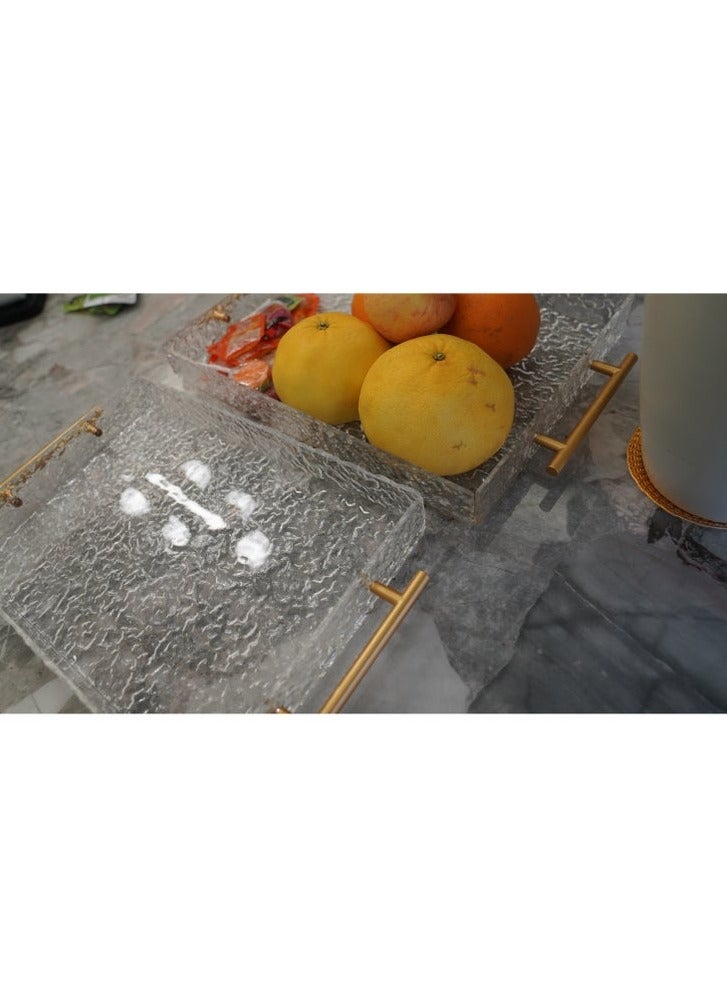 JOGAMS With Gold Polished Metal Handles wavy pattern Clear Acrylic Tray Set of 2, Decorative Serving Tray for Coffee Table, Tea, Storage Rectangular  - Image 4
