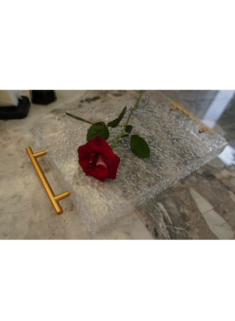 JOGAMS With Gold Polished Metal Handles wavy pattern Clear Acrylic Tray Set of 2, Decorative Serving Tray for Coffee Table, Tea, Storage Rectangular  - Image 5