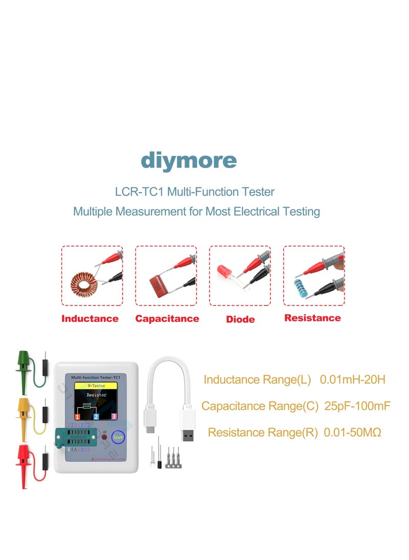 Excefore - Transistor Meter, LCR-TC1 Multi-Function Capacitance Resistance ESR Tester, 1.8" Full Color Display Transistor Meter Tester,  for Diode Triode Capacitor Resistor Transistor LCR ESR NPN PNP MOSFET - Image 1