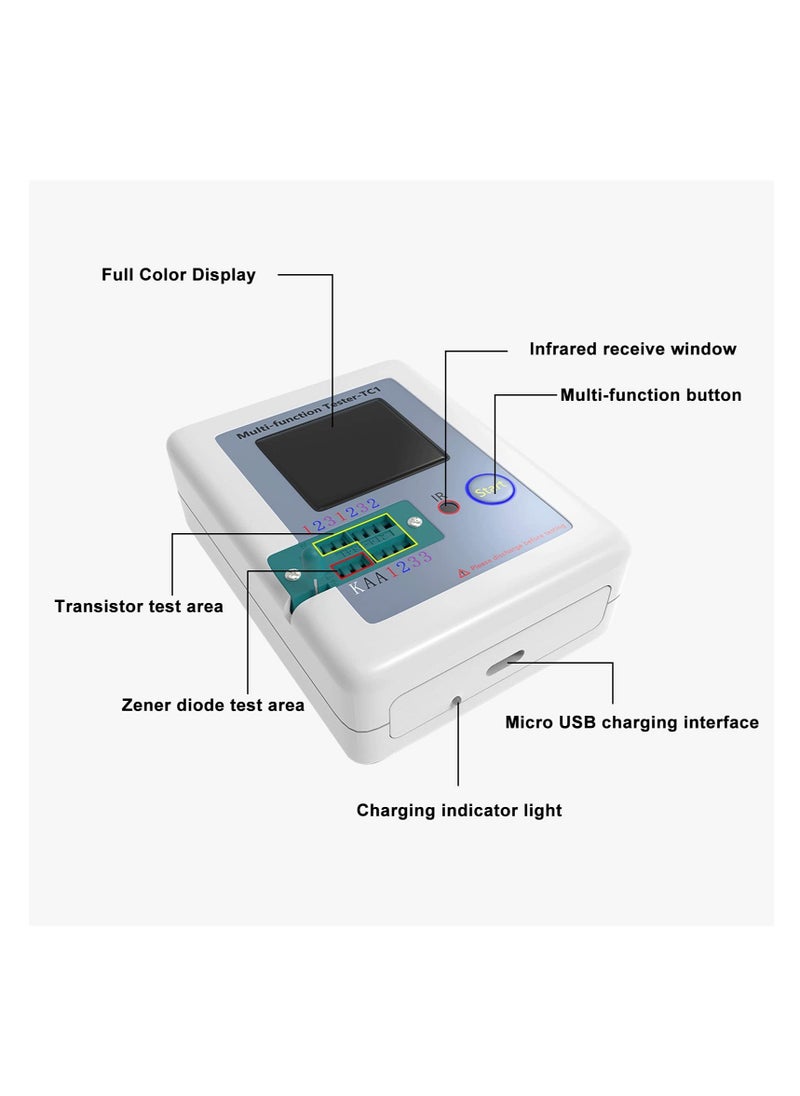 Excefore - Transistor Meter, LCR-TC1 Multi-Function Capacitance Resistance ESR Tester, 1.8" Full Color Display Transistor Meter Tester,  for Diode Triode Capacitor Resistor Transistor LCR ESR NPN PNP MOSFET - Image 1