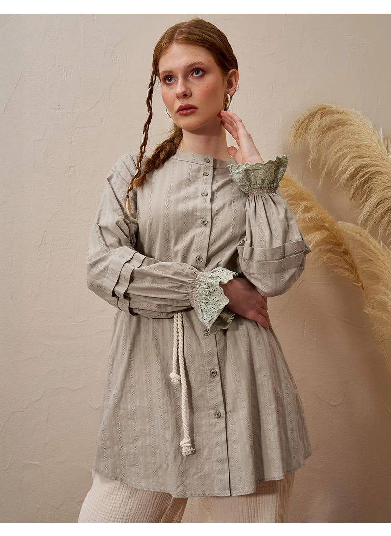Kayra Cotton Tunic with Lace Cuffs Moss Green