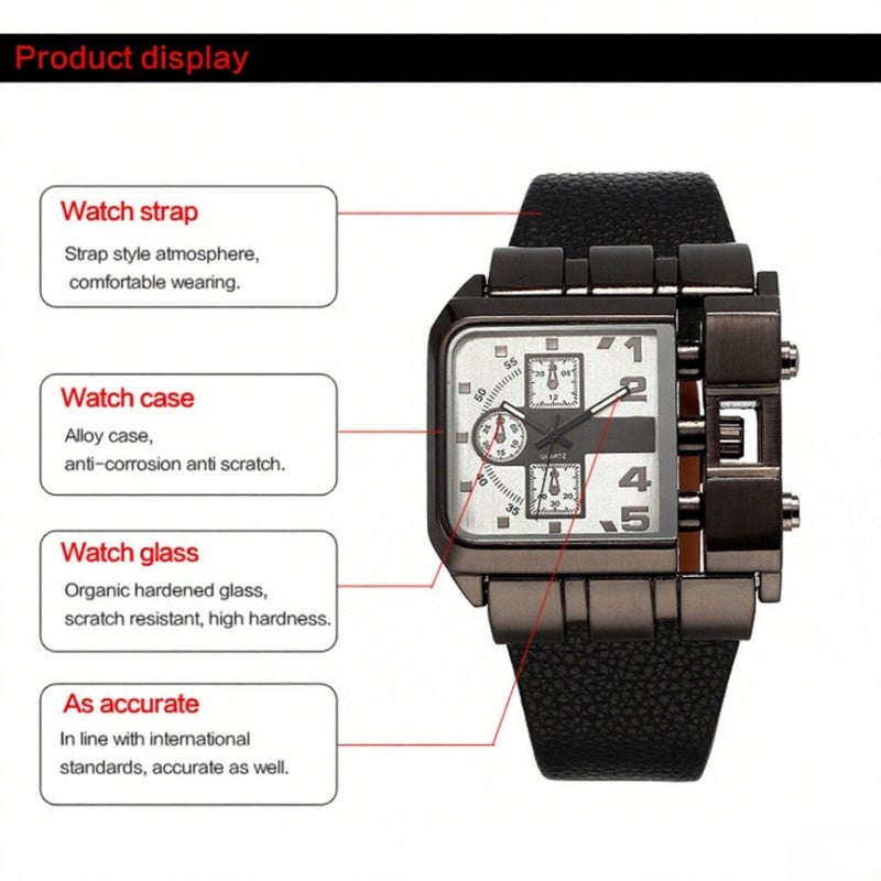 Oulm Wrist Watch Square Dial: Unique Designs, High Precision Quartz Movement, Smooth Leather Band - Male Watch for Daily Wear & Formal Occasions - Image 4