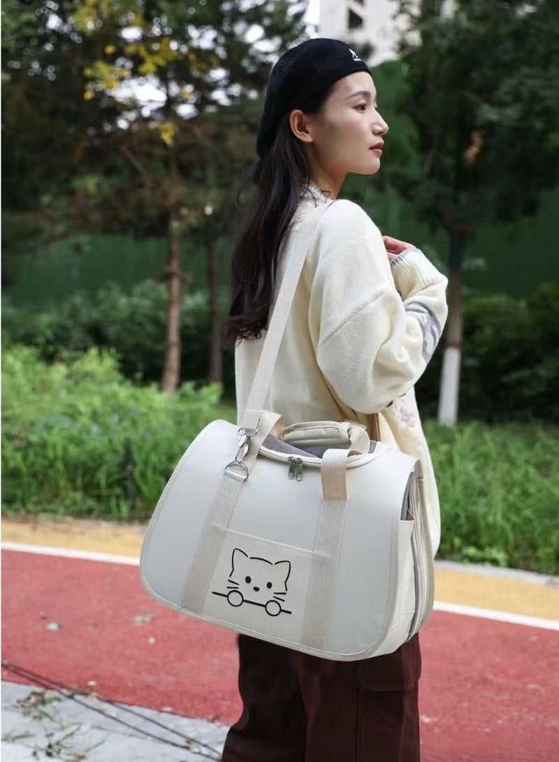 LumiArk Beige and Blue Cat Bag outdoor Portable Cat Carrying Tote Large Capacity Stress-Proof Pet Backpacks  - Image 5
