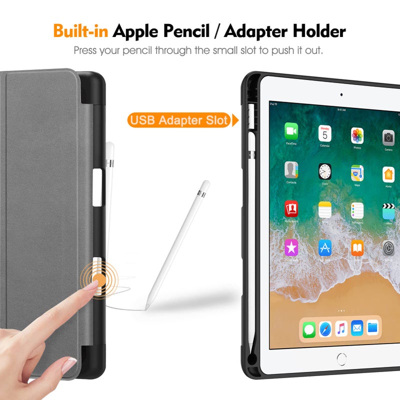 Fintie SlimShell Case for iPad 6th / 5th Generation (2018/2017), iPad Air 2 / Air 1 (9.7 Inch) - [Built-in Pencil Holder] Soft TPU Back Cover with Auto Wake Sleep, Composition Book - Image 5
