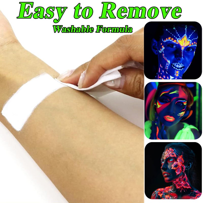 MEICOLY Glow Blacklight Face Body Paint Set,Neon Face Paint Kit,1.06x9oz/Box with Sponges,Blacklight Reactive Paints,Glow in the Dark Body Paint Neon Party Supplies,Neon Fluorescent Face Paint Makeup - Image 4