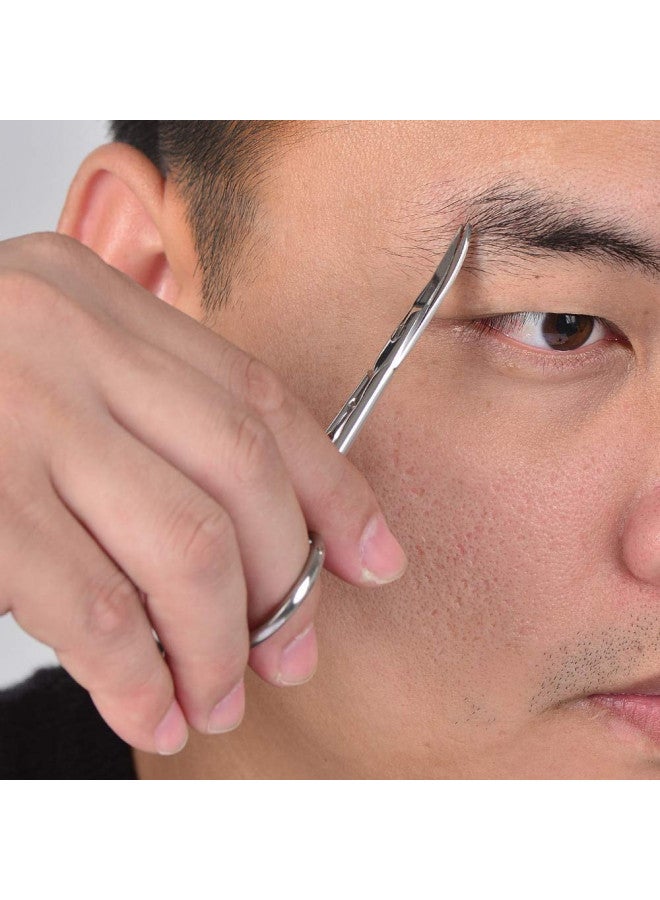 HANTEKAS Professional Stainless Steel Curved Rounded Facial Hair Scissors Tweezers Set For Men Moustache, Nose Hair, Beard Trimming Scissors,Safety Use for Eyebrows,Eyelashes,Ear Hair - PU Leather Bag - Image 4