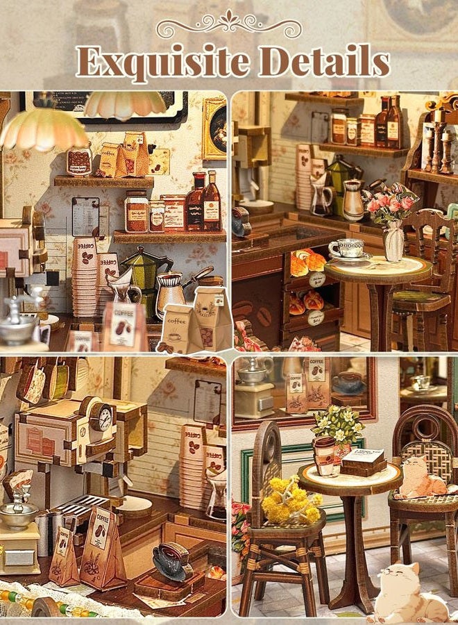 CuteBee Book Nook Kit - DIY Miniature House Dollhouse Kit for Adult and Teens, Booknook Bookshelf Decor Alley Model Build with LED Light, Gifts for Family and Friends (Sunny Cafe) - Image 5