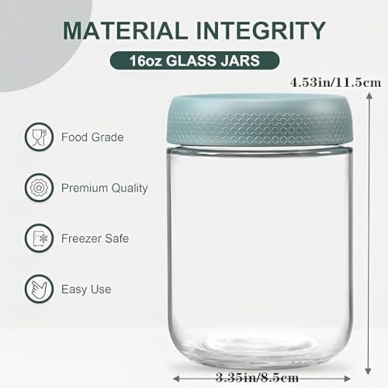 6-Pack 16 oz Overnight Oats Jars with Airtight Lids, Glas Food Storage Containers, Airtight Glas Sets with Lids, Mason Jars for Snacks, Yogurt, Spices, and More - Image 2