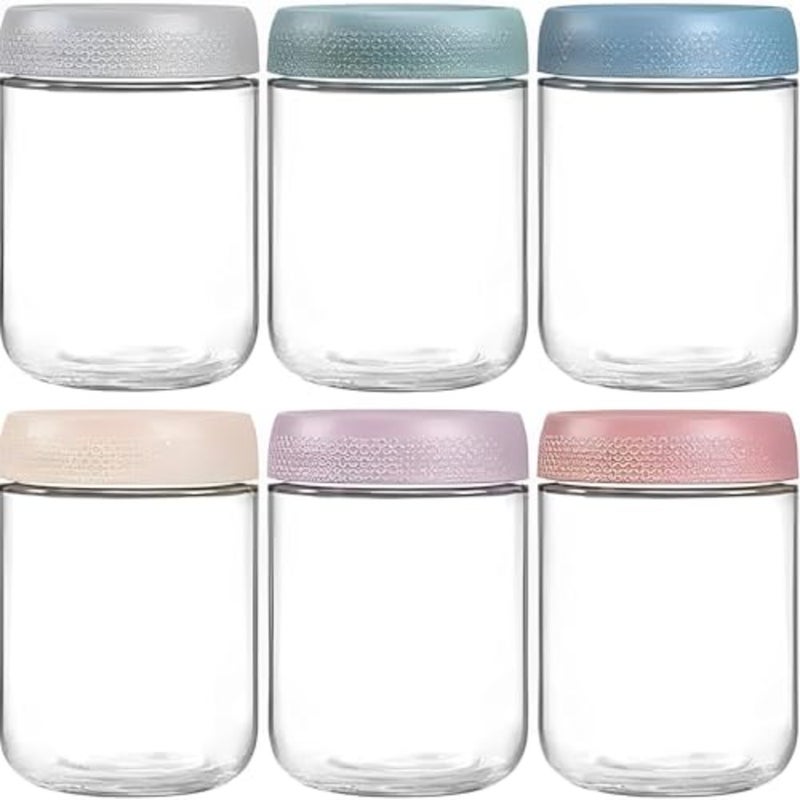 6-Pack 16 oz Overnight Oats Jars with Airtight Lids, Glas Food Storage Containers, Airtight Glas Sets with Lids, Mason Jars for Snacks, Yogurt, Spices, and More - Image 1
