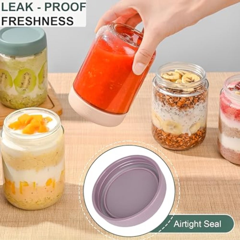 6-Pack 16 oz Overnight Oats Jars with Airtight Lids, Glas Food Storage Containers, Airtight Glas Sets with Lids, Mason Jars for Snacks, Yogurt, Spices, and More - Image 4