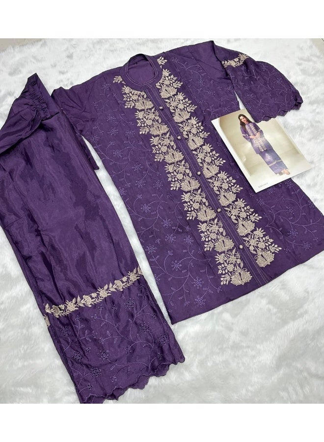 ANAITA طقم متناسق مزخرف باللون البنفسجي للنساء - Image 3