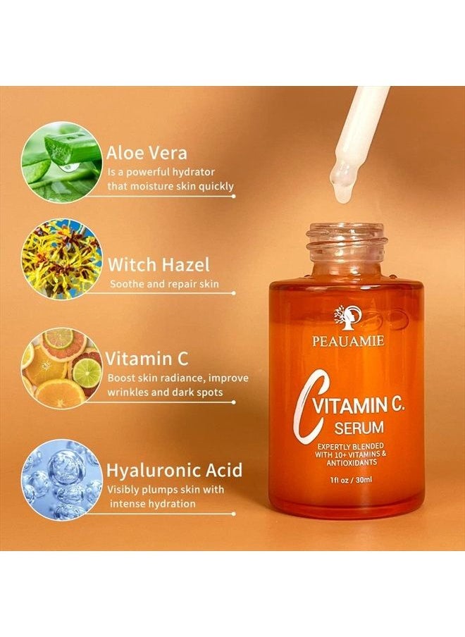 peauamie - Peauamie Vitamin C Serum for Face Anti Aging Serum with 2% Hyaluronic Acid and 1% Retinol Ferulic Acid,Moisturizer Serum for Dark Spots, Fine Lines and Wrinkles 1 fl oz - Image 1