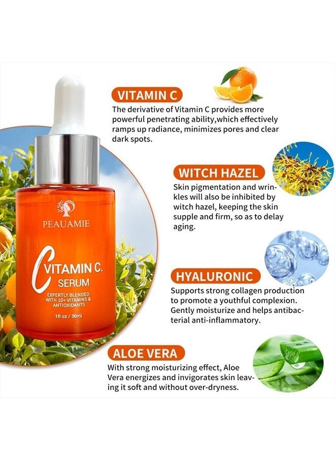 peauamie - Peauamie Vitamin C Serum for Face Anti Aging Serum with 2% Hyaluronic Acid and 1% Retinol Ferulic Acid,Moisturizer Serum for Dark Spots, Fine Lines and Wrinkles 1 fl oz - Image 1