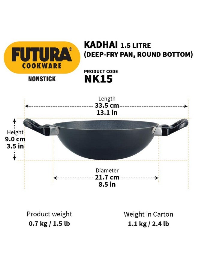 Hawkins Futura 1.5 Litre Deep Fry Pan, Non Stick Kadai, Round Bottom Kadhai, Small Non Stick Kadai, Black (NK15) - Image 3
