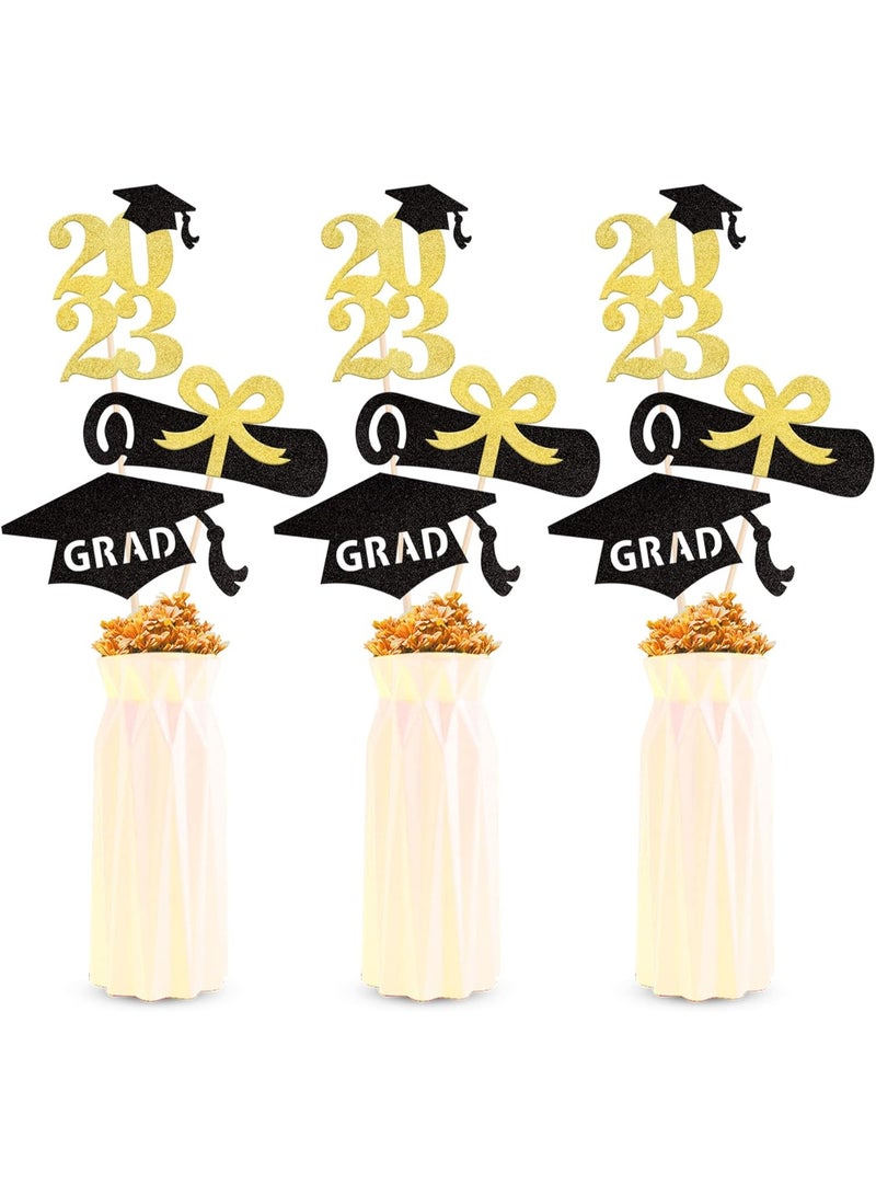 12 Pack 2022 Graduation Centerpiece Sticks Assembled Glitter Class of 2022 Cake Toppers Diploma Grad Cap Table Flower Centerpiece Sticks for 2022 Graduation Theme Party Supplies Gold
