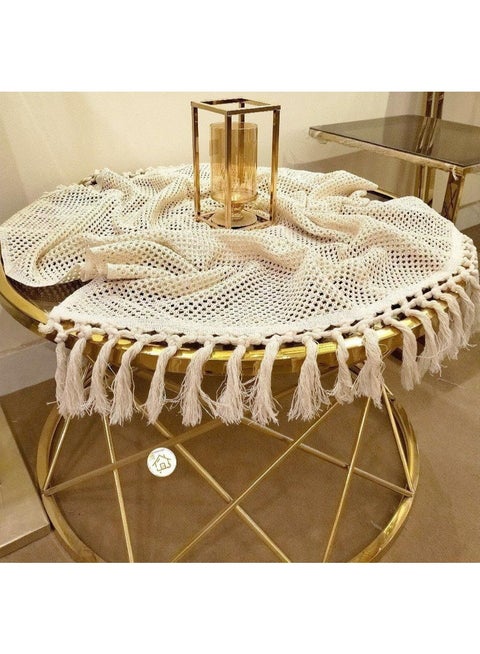 Generic Macramé Table Runner, Boho Style , 60 x 60 cm, beige .flo