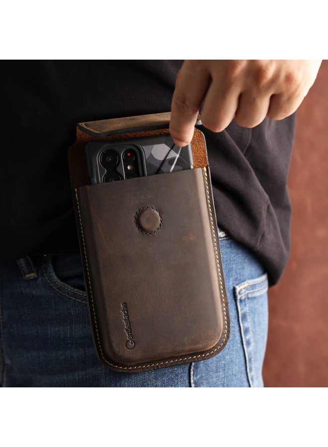 Gentlestache Gentlestache Leather Cell Phone Holster with Belt Clip, Flip Case for iPhone 14 13 Pro Max, Holder S22 Plus, Universal Pouch Large Phone,Darkbrown  - Image 1