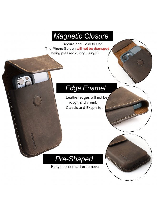 Gentlestache Gentlestache Leather Cell Phone Holster with Belt Clip, Flip Case for iPhone 14 13 Pro Max, Holder S22 Plus, Universal Pouch Large Phone,Darkbrown  - Image 2