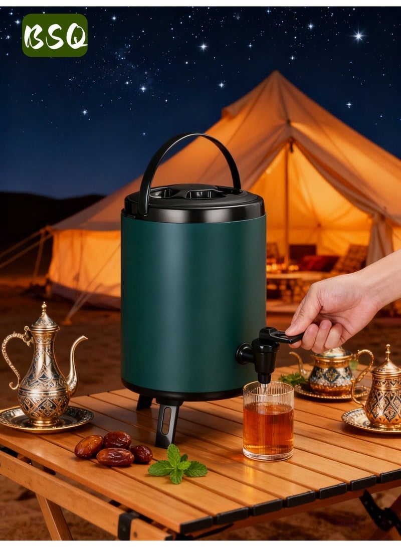 BSQ Camping Insulated Ice Bucket | Stainless Steel Beverage Dispenser | Hot and Cold Drink Container | With Tap | Suitable for Hot Tea, Coffee, Cold Milk, Water and Juice | Ideal for Bars, Parties, Backyard BBQs, Picnics and Camping | 6 Liter (Green) - Image 1