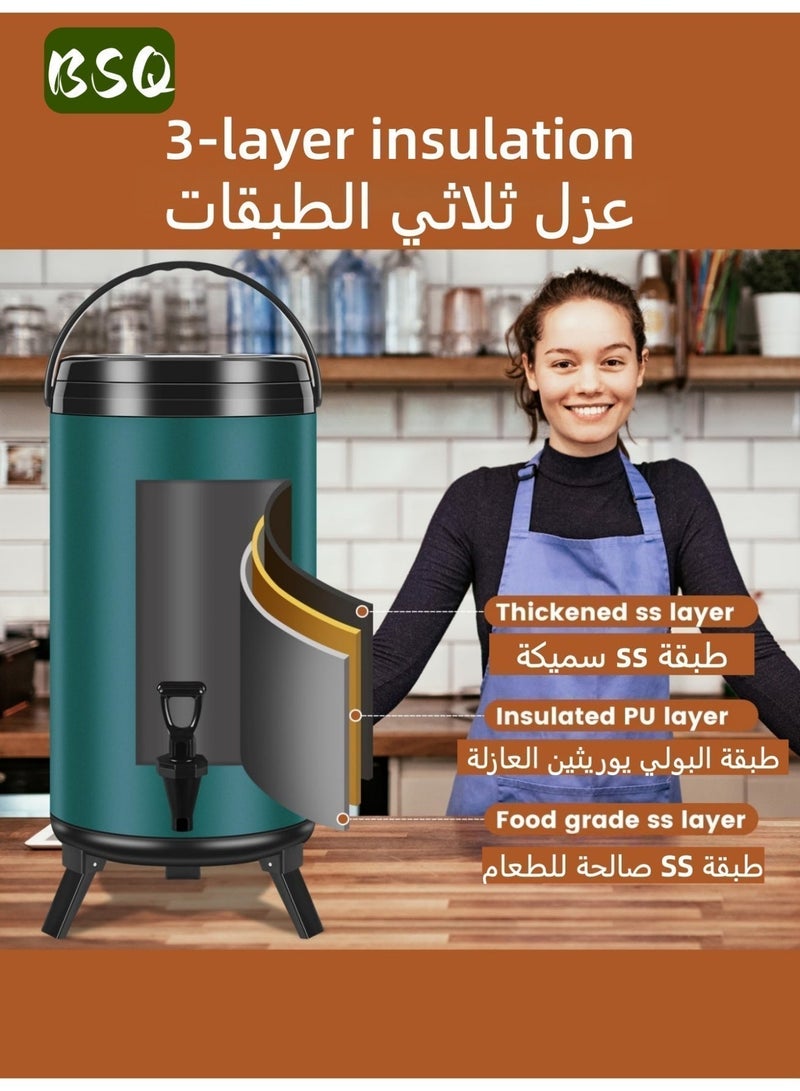 BSQ Camping Insulated Ice Bucket | Stainless Steel Beverage Dispenser | Hot and Cold Drink Container | With Tap | Suitable for Hot Tea, Coffee, Cold Milk, Water and Juice | Ideal for Bars, Parties, Backyard BBQs, Picnics and Camping | 6 Liter (Green) - Image 2