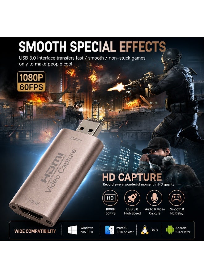 بطاقة التقاط فيديو بدقة 4K HDMI - جهاز التقاط فيديو وصوت من HDMI إلى USB 3.0 للبث المباشر والألعاب والبث المباشر ومؤتمرات الفيديو - Image 3