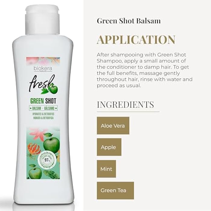 SALERM - Hair Conditioner - Green Shot Balm Biokera Fresh - 300 ml - with Apple, Green Tea, Mint, and Aloe Vera - Hydrates and Refresh the Scalp - Sulfate and Paraben-Free - Vegan - Image 4